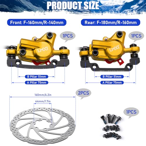 TOBWOLF Hydraulic Disc Brake Kit, Pre-Bled Dual Piston 160mm Rotors - color: Gold Hydraulic Disc Brake Set - Dual Piston