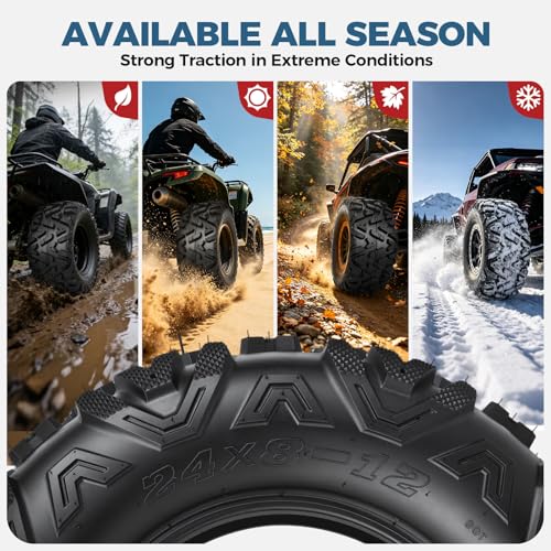 PROPARTS 24x8-12 ATV/UTV Tires, 6-Ply 24x8x12 24-8-12 All Terrain Off-Road Golf Cart Tire for Mud, Sand and Trail, Max Load 340 lbs, Tubeless, Set of 2 - size: 24x8-12