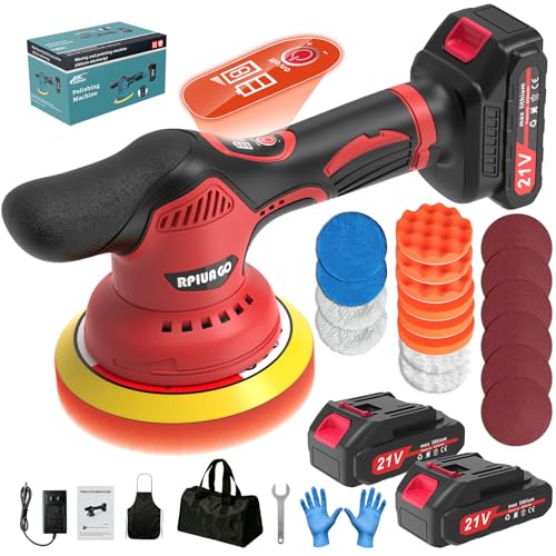 Cordless Car Buffer Polisher Kit (28pcs), 8-Speed 6000RPM, 2X21V Batteries