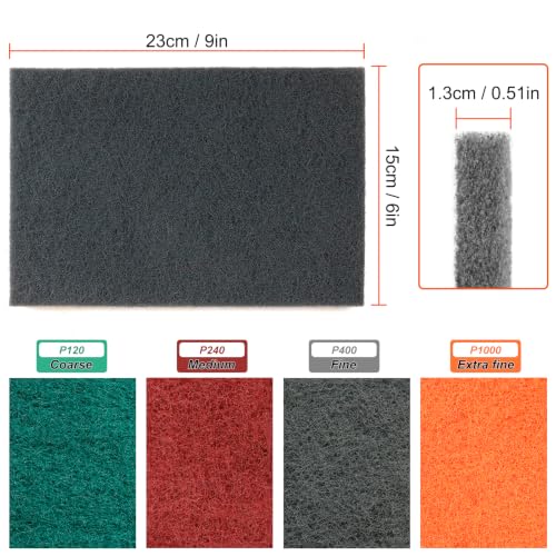 12 Pack 6" x 9" General Purpose Scuff Pads, Gray 400 Grit – Non-Woven Hand Automotive Sanding Pads for Fine Scuffing, Blending & Paint Prep – Thick Design for Auto Body, Woodworking & Metal - color: Gray P400*12pcs
