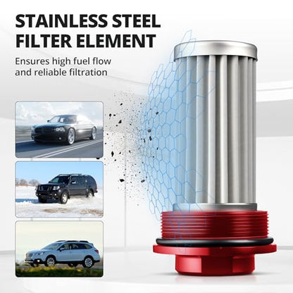 EVIL ENERGY Inline Fuel Filter 100 Micron with 6AN 8AN 10AN Adapter&Bracket Clamp 50MM Universal Red
