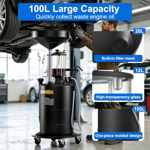 26.4 Gal Pneumatic Oil Drain Extractor with 61in Pipes & 12L Measuring Cup - size: 5708-B