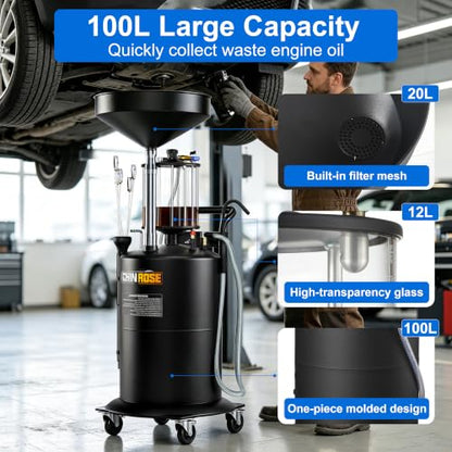 26.4 Gal Pneumatic Oil Drain Extractor with 61in Pipes & 12L Measuring Cup - size: 5708-B