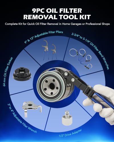 OMT 9pc Oil Filter Wrench Set, Universal 3-Jaw Removal Tool - size: Classical
