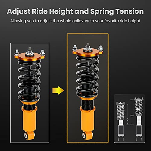 maXpeedingrods Coilovers for Subaru Legacy 2000-2004 BE Sedan, Height Adjustable Coil-over Suspension Kit, Preset Damping Shock Absorber Struts Lowering Kit Gold