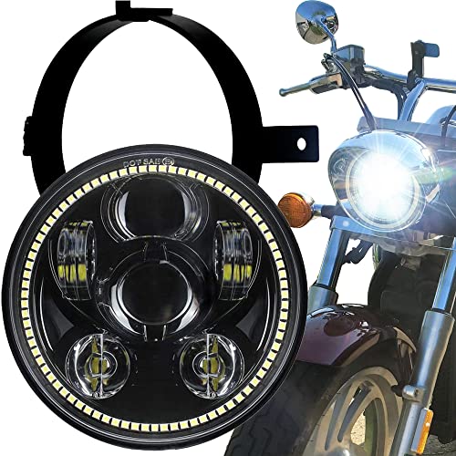 Eagle Lights 5.75 inch LED Motorcycle Headlight Kit for Honda VTX with Bracket and Hardware - Plug and Play (Generation III with Halo Ring) 2002-2008 VTX 1800, VTX 1300 - color: Black Generation III w/ Halo Ring