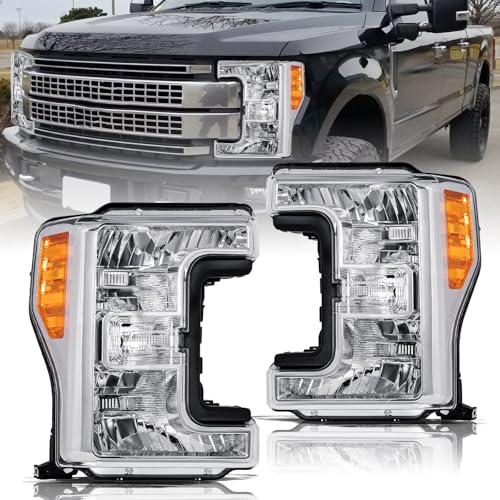 Aosky Halogen Headlights for 2017-19 Ford F250 F350 F450 F550 Super Duty - color: Chrome Housing with Amber Reflector, size: Bulbs NOT Included