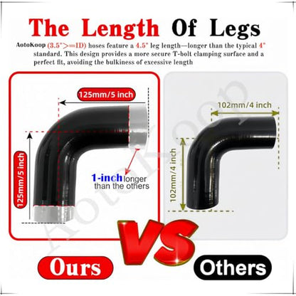 2.25" ID 90 Degree Elbow Silicone Coupler Hose with Clamps Black - color: Black, size: 2.25" (57mm)