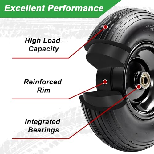 (2-Pack) 4.00-6 Wheelbarrow Tires and Wheels, 13" Pneumatic Tire with 5/8" or 3/4" Bearings, Heavy Duty Replacement Wheel for Wheelbarrow, Garden Cart, Hand Truck