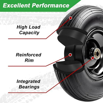 (2-Pack) 4.00-6 Wheelbarrow Tires and Wheels, 13" Pneumatic Tire with 5/8" or 3/4" Bearings, Heavy Duty Replacement Wheel for Wheelbarrow, Garden Cart, Hand Truck