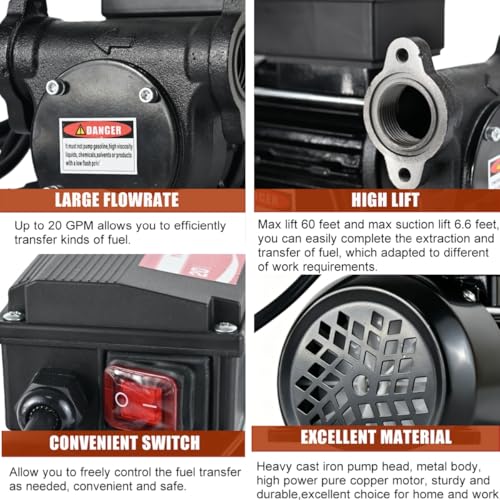 Diesel Transfer Pump 110V 20GPM Oil Transfer Pump - Diesel, Kerosene, Biodiesel, Light Fuel Oil - style: 110V20GPM-Diesel