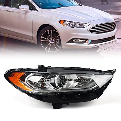 FIONE Headlight Assembly for Ford Fusion 2017 2018 2019 2020 Right Passenger Side Halogen Projector Headlamp Replacement Chrome Housing Front Lamp RH HS7Z13008G - color: Passenger