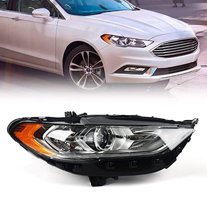 FIONE Headlight Assembly for Ford Fusion 2017 2018 2019 2020 Right Passenger Side Halogen Projector Headlamp Replacement Chrome Housing Front Lamp RH HS7Z13008G - color: Passenger