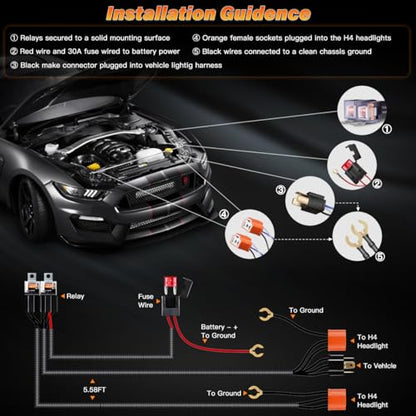 5x7 In LED Headlights with H4 Relay Wire DOT Approved High/Low Beam - size: 5X7 Led headlights+Harness