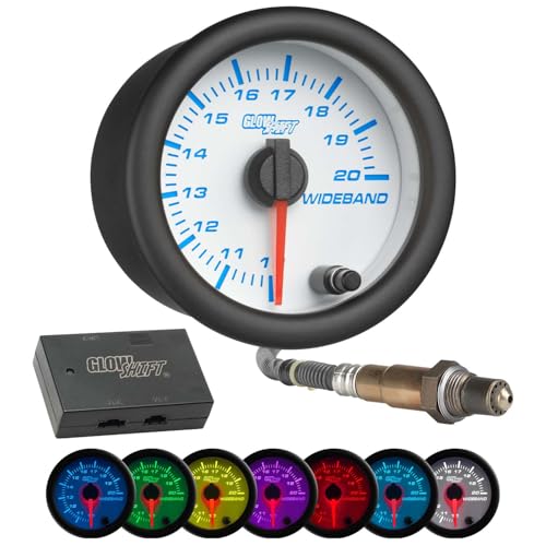 GlowShift White 7 Color Analog Wideband Air Fuel Gauge Kit, 2-1/16" 52mm