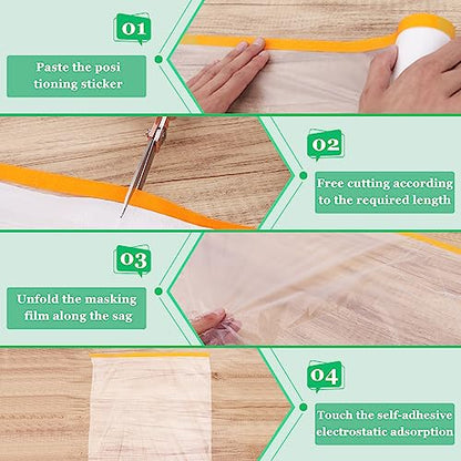 3 Rolls Pre-Taped Painting Masking Film, 5 x 65.6 Feet