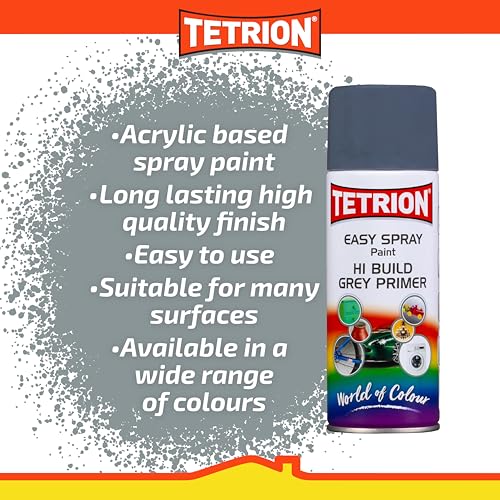 Tetrion Easy Spray Paint Primer - Hi-Build Gray Primer 400ml (Pack of 6) - Acrylic Spray Paint for Wood, Metal, Plastic, Ceramic & More - Smooth Base Coat for Paint - Indoor & Outdoor Use, 13.5 Oz - color: Primer - Grey, size: 13.53 Ounce (Pack of 6)