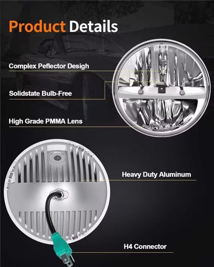 UNI-SHINE 2PCS Chrome 7 Inch LED Headlights - DOT Approved, Hi/Lo Beam, Compatible with Jeep Wrangler, Chevy, and Miata - Plug and Play - color: X4C(2pcs）