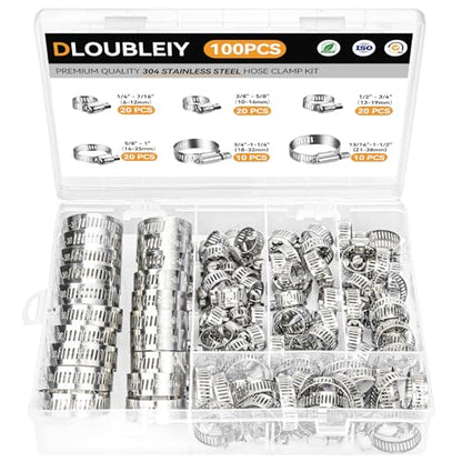 100PCS Hose Clamp Assortment Kit, Stainless Steel Worm Gear Clamp - size: 100PCS Kit (6-38mm)