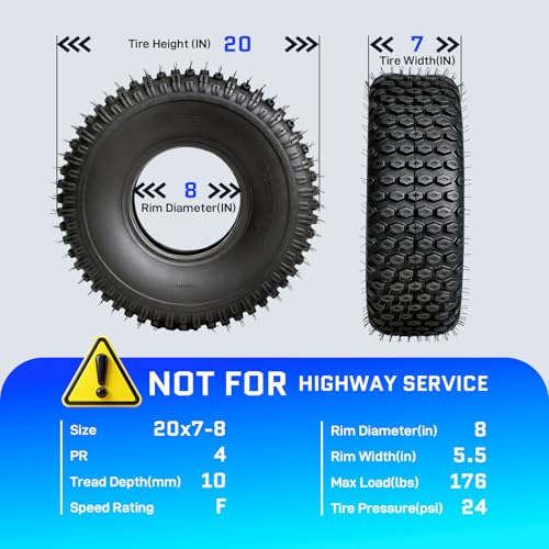 Set of 2 20x7-8 ATV/UTV Tires, 20x7x8 All-Terrain Tires