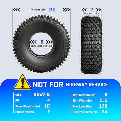 Set of 2 20x7-8 ATV/UTV Tires, 20x7x8 All-Terrain Tires