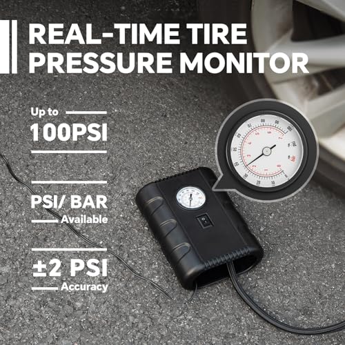Tire Inflator Portable Air Compressor 12VDC 100 PSI Air Pump