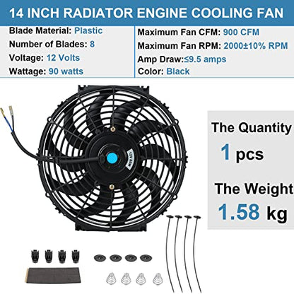14 Inch Universal Slim Fan Push Pull Electric Radiator Cooling Fan - size: 14inch 90W