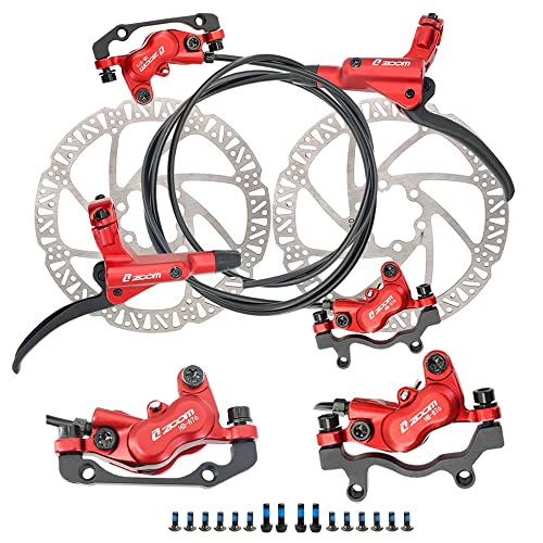 JFOYH zoom HB876 4-Piston Pre-Bled Hydraulic Disc Brake Set for Mountain Bike, Bike Disc Brake Kit with 160mm Rotors, Front and Rear Levers(PM Adapter Included) - Left-Front&Right-Rear - color: ZM3000 Red