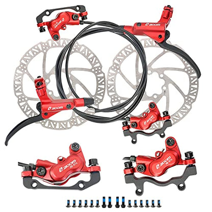 JFOYH zoom HB876 4-Piston Pre-Bled Hydraulic Disc Brake Set for Mountain Bike, Bike Disc Brake Kit with 160mm Rotors, Front and Rear Levers(PM Adapter Included) - Left-Front&Right-Rear - color: ZM3000 Red