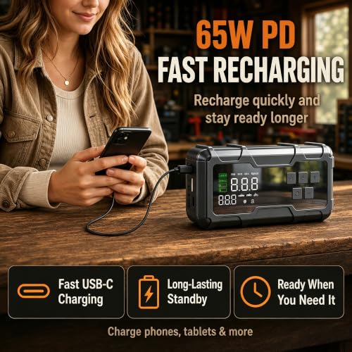 9000A Car Jump Starter with Air Compressor, Portable Battery Booster Pack Tire Inflator, Power Bank Cars Owner SUVs Trucks Road Trips Gift