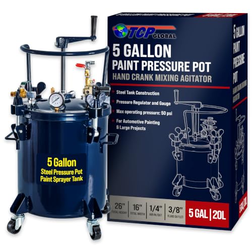 TCP Global 5 Gallon (20 Liter) Heavy Duty Steel Pressure Pot Paint Tank - size: 5 Gallon Hand Crank