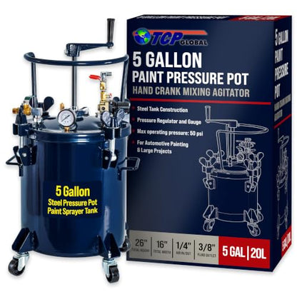 TCP Global 5 Gallon (20 Liter) Heavy Duty Steel Pressure Pot Paint Tank - size: 5 Gallon Hand Crank