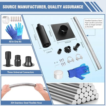 Generator Exhaust Extension Kit, Generator Silencer Kit with Three Adapters, Generator Muffler Silencer Kit (Must Be Used in Shed Box) Exhaust Noise Reduce 80% (Black, 25.51" Flexible Hose)