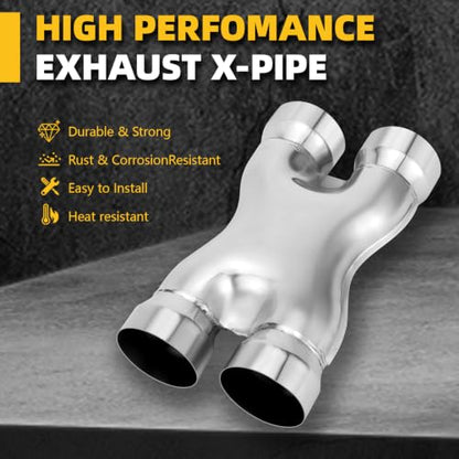 A-KARCK X Pipe 3 Inch, Universal Dual 3" Inlet/Outlet, 12" Overall Length Stainless Steel Crossover X-Pipe, Polished Surface and Weld-On Design, Universal for Car Truck - size: 3 Inch, style: X Pipe-B