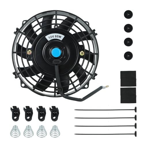 7 inch 12V Universal Slim Pull Push Electric Radiator Cooling Fan with Mounting Kit Black - size: 7"