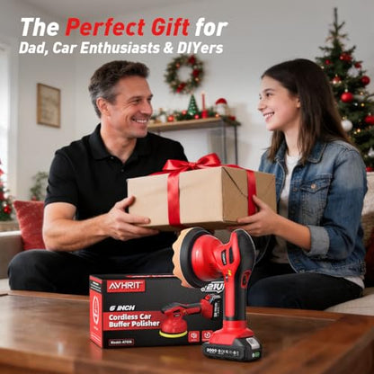 6 Inch Cordless Car Buffer Polisher kit w/ 2x2000mAh 21V Batteries - color: Red
