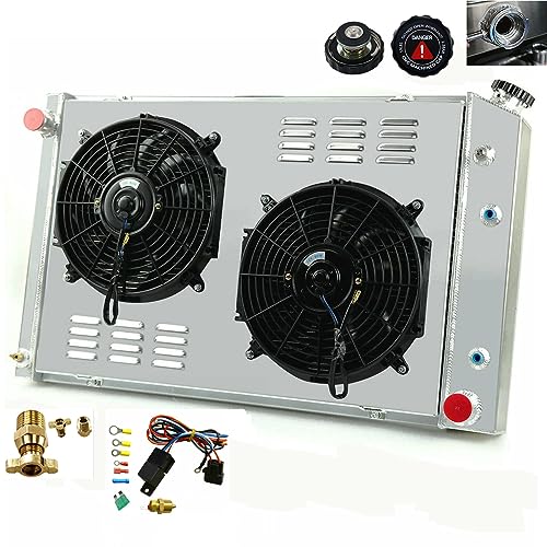 3 Row Aluminum Radiator Shroud Fan Relay for 1973-1991 Chevy C30 C20 C10 C2500 C1500 K30 K20 K10 Pickup Blazer GMC Truck 1981 1982 1983 1984 1985 1986 1988 1989 1990 Radiators