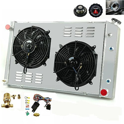 3 Row Aluminum Radiator Shroud Fan Relay for 1973-1991 Chevy C30 C20 C10 C2500 C1500 K30 K20 K10 Pickup Blazer GMC Truck 1981 1982 1983 1984 1985 1986 1988 1989 1990 Radiators