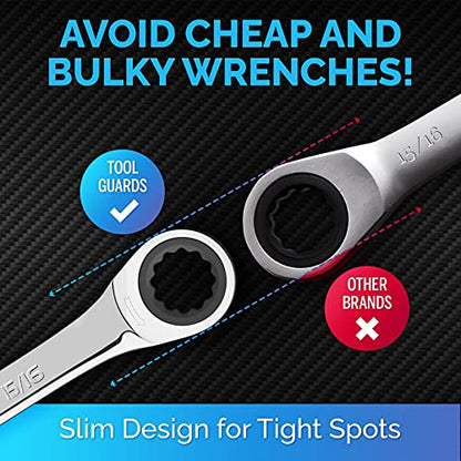 Ratcheting Wrench - Slim Profile - Ratchet Wrench, 15/16" Wrench Set - size: 15/16″