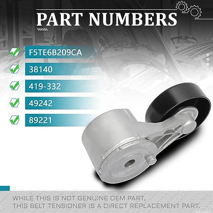 IRONTEK Belt Tensioner Assembly with Pulley Compatible for 1988-1991 Ford E-250 Econoline Club Wagon 1988-1996 E-350 Econoline 1996 Econoline Super Duty #38140 419-332 45860 F5TE6B209CA F5UZ6B209A - size: F5TE6B209CA
