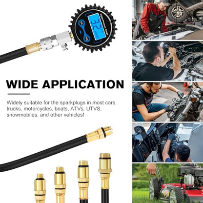BETOOLL 8pcs Compression Tester Automotive - Digital Compression Gauge 0-300PSI for Petrol Engine Cylinder Compression Test Tool Kit with Adapters & Hose - color: Red