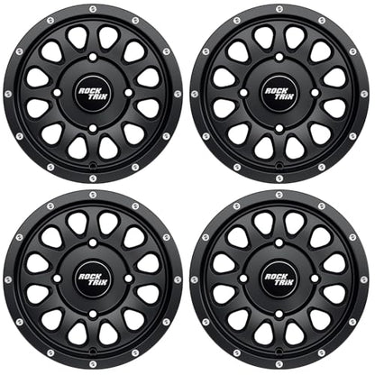RockTrix RT111 12x7 ATV UTV Wheel 4x156 4+3 Offset, Matte Black, 4pc Set - size: 12x7 (4+3) 4pc