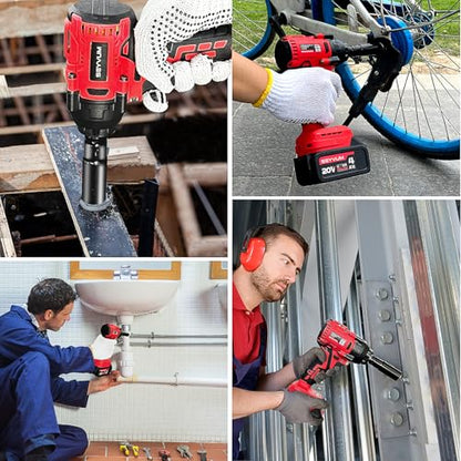 SEYVUM Impact Wrench,1/2" Impact Gun, Power Impact Driver Max Torque 320 Ft-lbs (430N.m), Cordless Impact Wrench with 20V Brushless Motor, 4.0Ah Li-ion Battery with Fast Charger, 4 Pcs Impact Sockets - style: 430 N.m