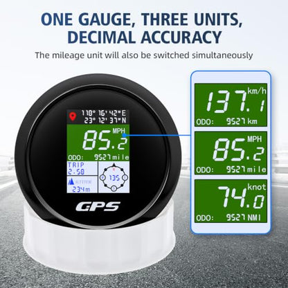 Boat GPS Speedometer Gauge 3-3/8" 85mm Waterpoof for Marine Car - color: Black