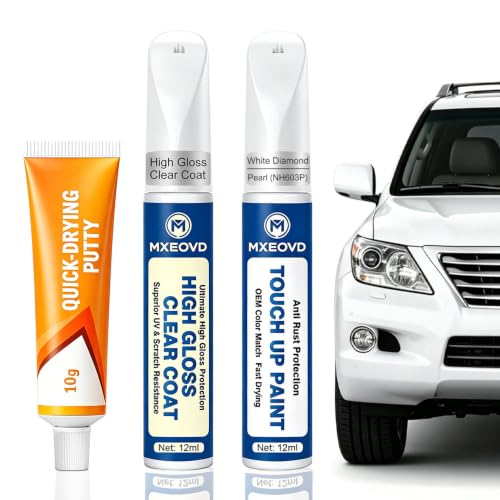 White Diamond Pearl (NH-603P) Touch Up Paint Compatible with Honda,All in One Car Scratch Repair Kit with Primer Putty & Clear Coat,Complete Sanding Tools Set for Scratches Chips Nicks - color: White Diamond Pearl (NH-603P), size: Honda