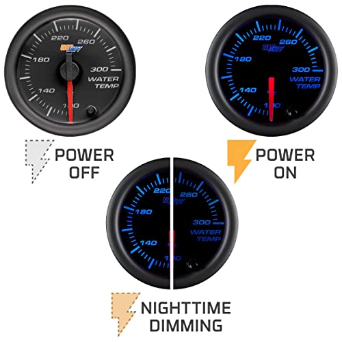 GlowShift Black 7 Color 300F Water Coolant Temp Gauge Kit, 2-1/16" 52mm