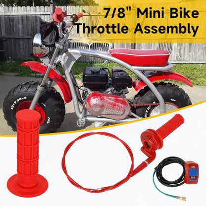 HIAORS 7/8" Mini Bike Throttle Cable Kit Assembly Compatible with Predator 212cc 196cc Coleman CT200U CT200U-EX BT200X CC100X Baja Warrior MB200 DB30 Motovox SSR Apollo CRF50 Pit Dirt Bike Parts (Red) - color: Red