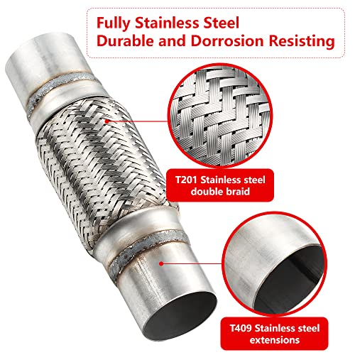 2 Pcs Exhaust Flex Pipe, 2.25''x6''Stainless Steel Heavy Duty Exhaust Flex Pipe, Double Braid Exhaust Flex Tube, Overall Length 10'' - size: 2.25''x6''x10'', style: 2 PCS