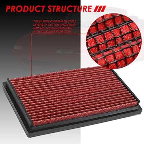 DNA Motoring AFPN-227-RD Clean Air Washable Drop In Panel Air Filter [Compatible with 93-96 Ford Escort; Compatible with 90-94 Mazda 323 / Protege/Mx-5 Miata; Compatible with 93-96 Mercury Tracer] - style: 93-96 Escort