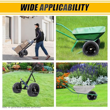 MZREXN 4.80/4.00-8" Wheelbarrow Tires, 15" Flat Free Tire and Wheel - color: Black-2pcs
